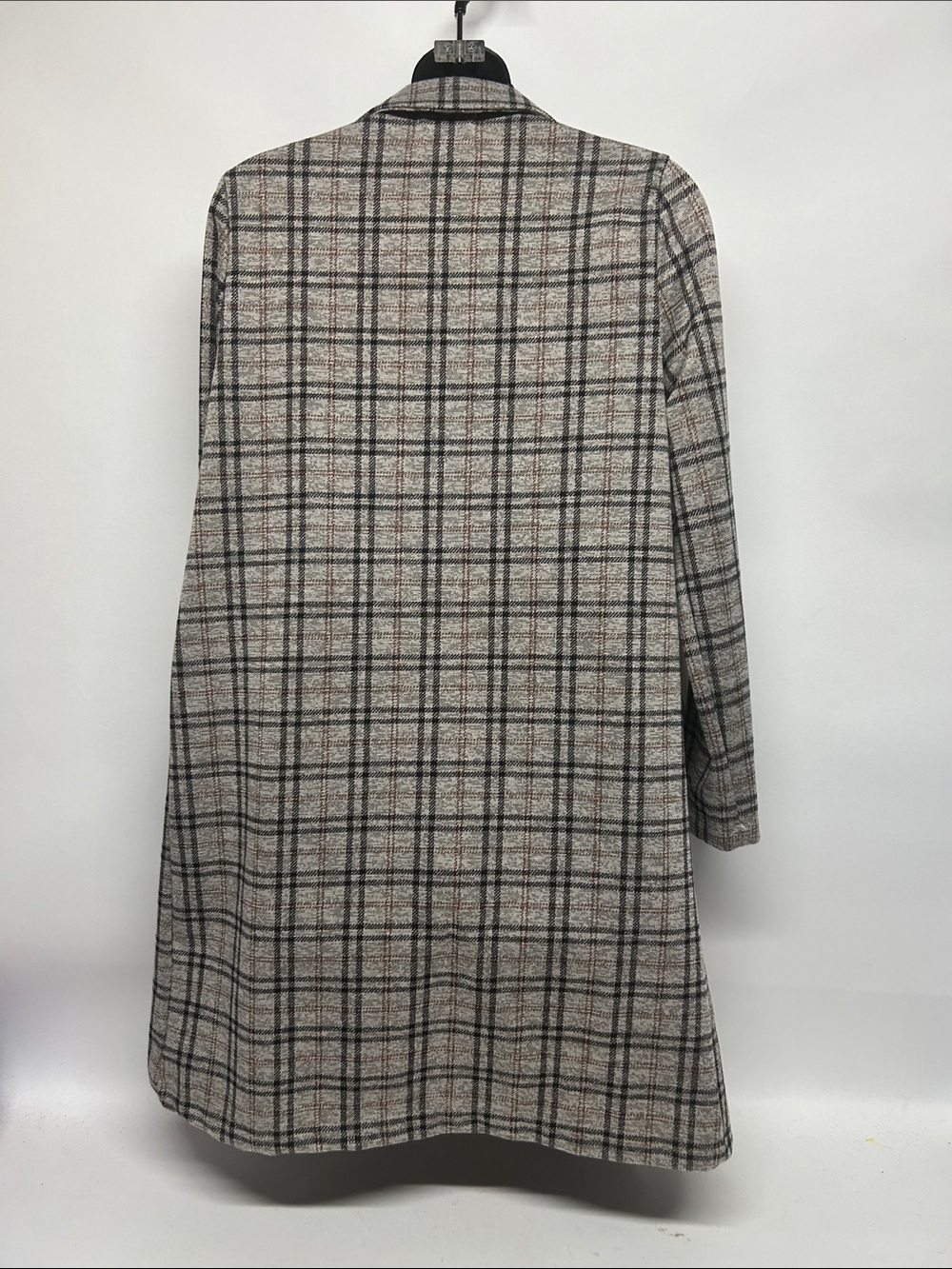 Plaid Long Tailored Coat in Beige and Black small - Picture 4 of 7